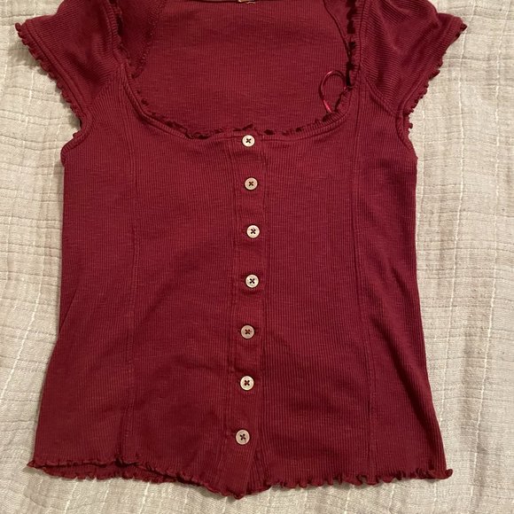 Free People Red Cropped Henley - Picture 1 of 1